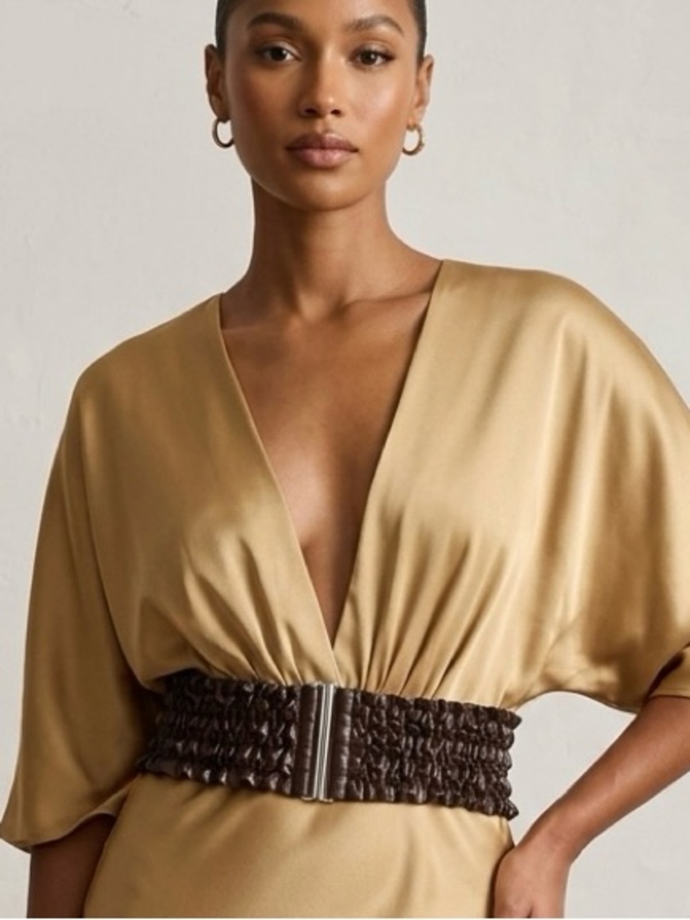 Dark brown wide Ruffle elastic belt